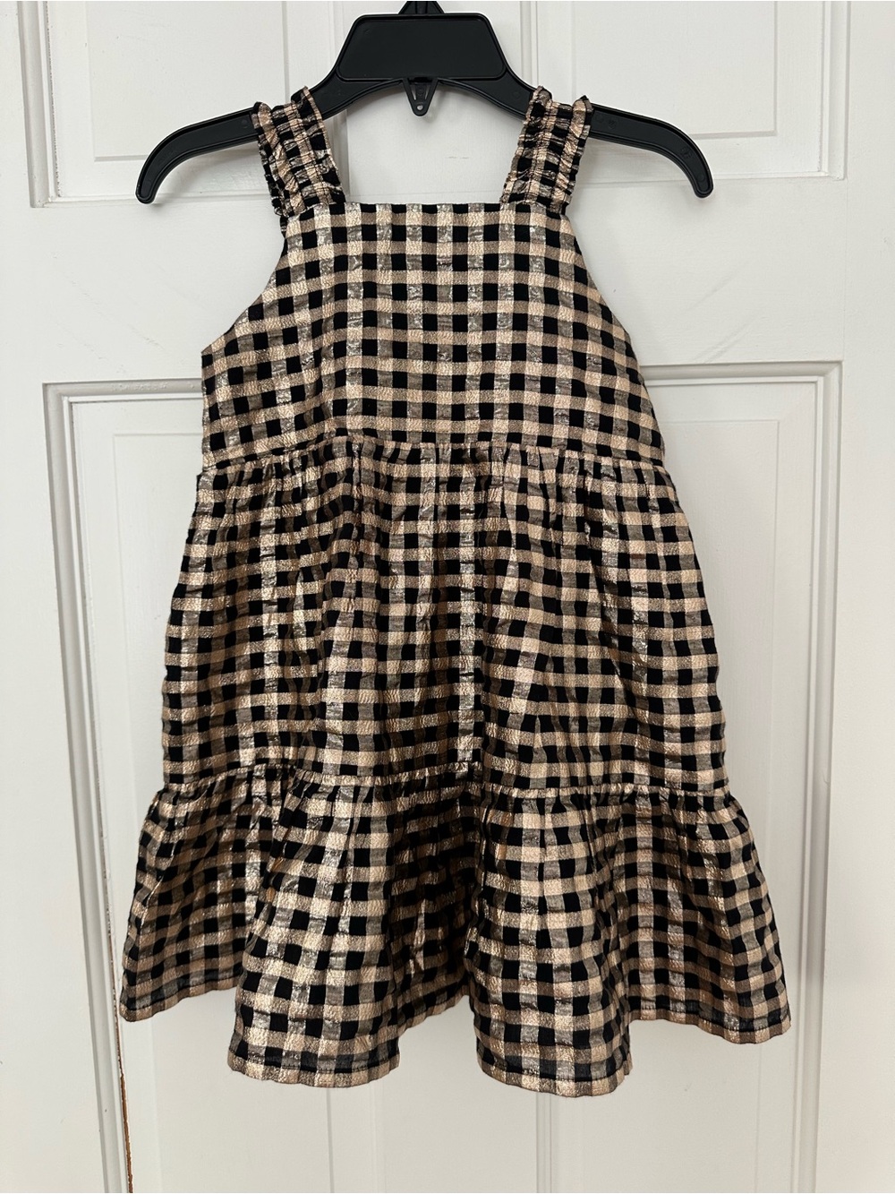 Crewcuts Factory Girls Jacquard Tiered Black & Gold Holiday Christmas Dress Sz 2